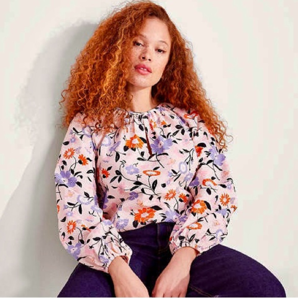 Kate Spade New York Beautiful Floral Garden Seersucker Blouse Top